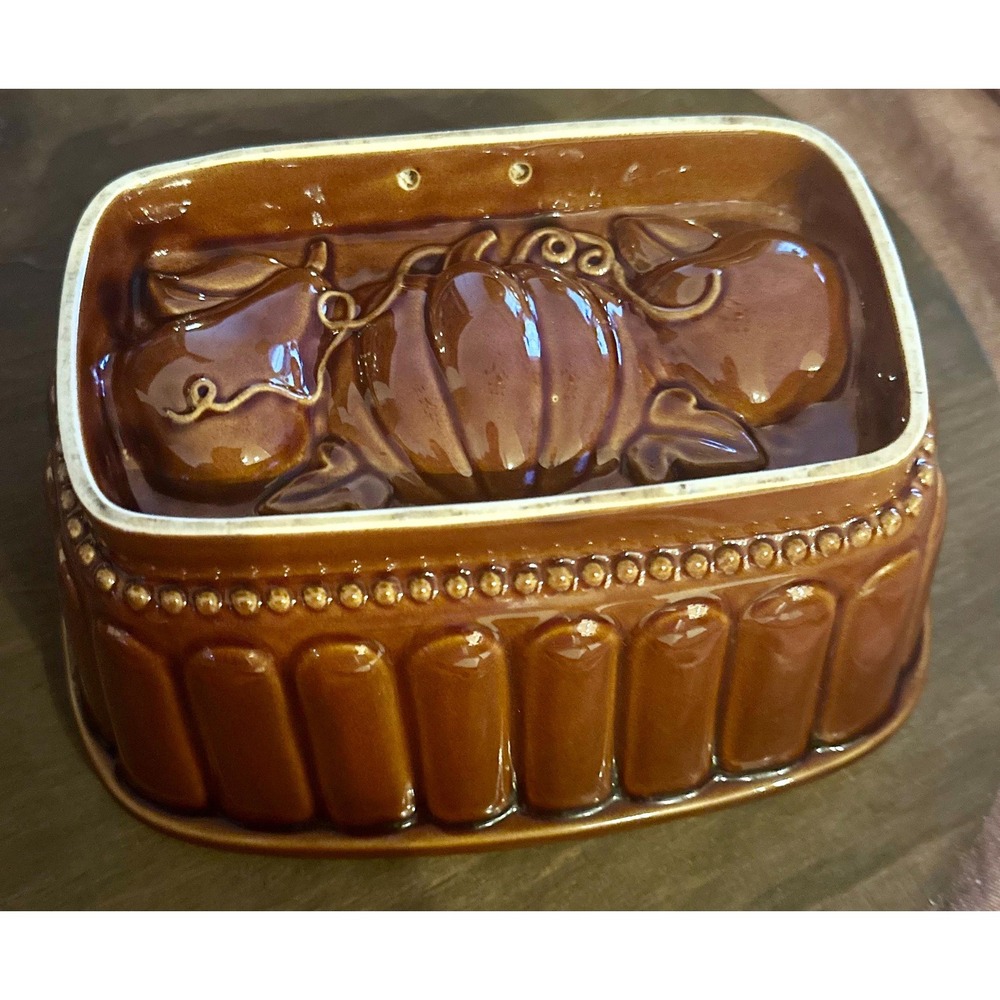 Vintage Williams Sonoma Autumn Harvest Loaf Pan Brown Glazed Ceramic